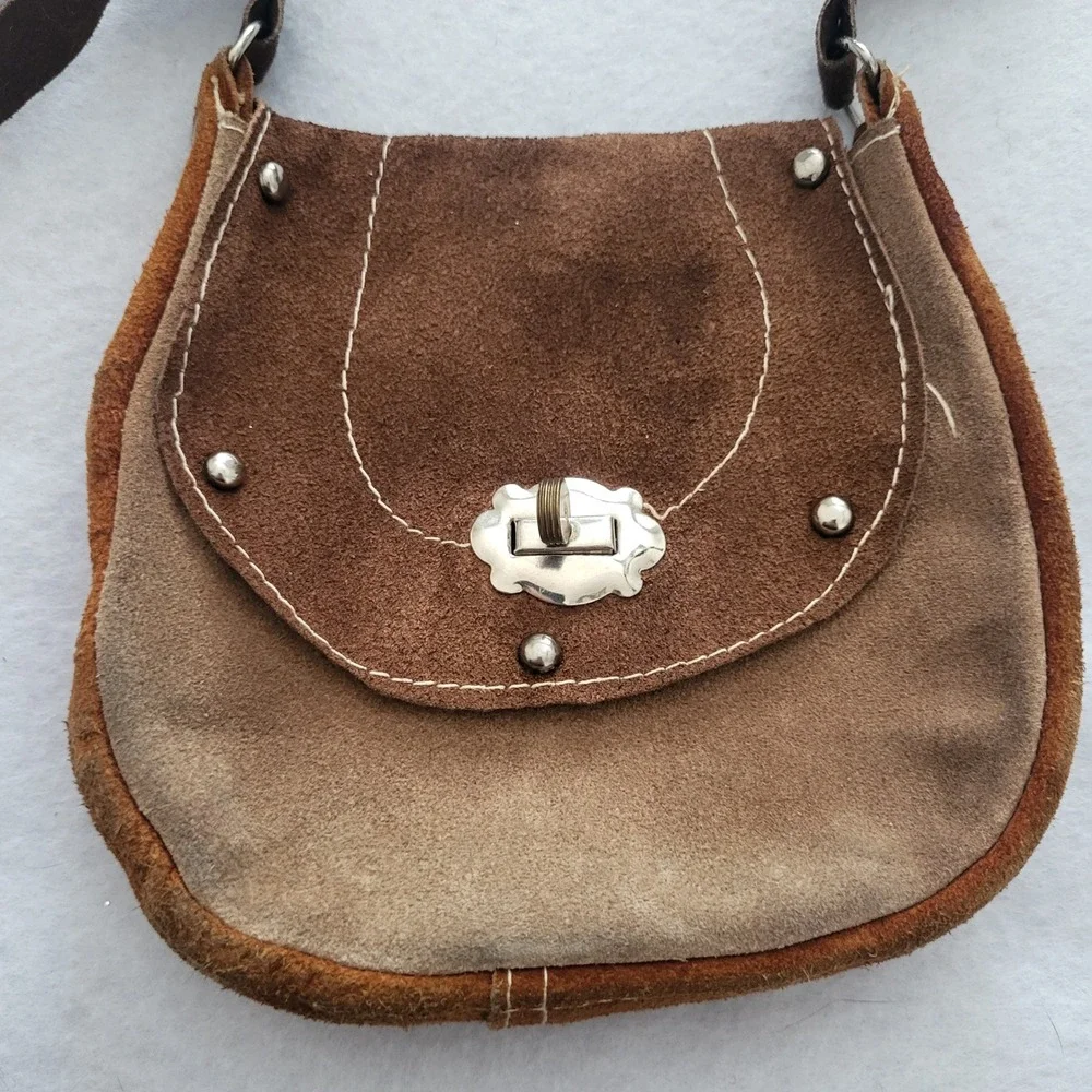 Vintage Brown Leather Hand Crafted Purse Bag Mini Hippie Retro‎ Hobo